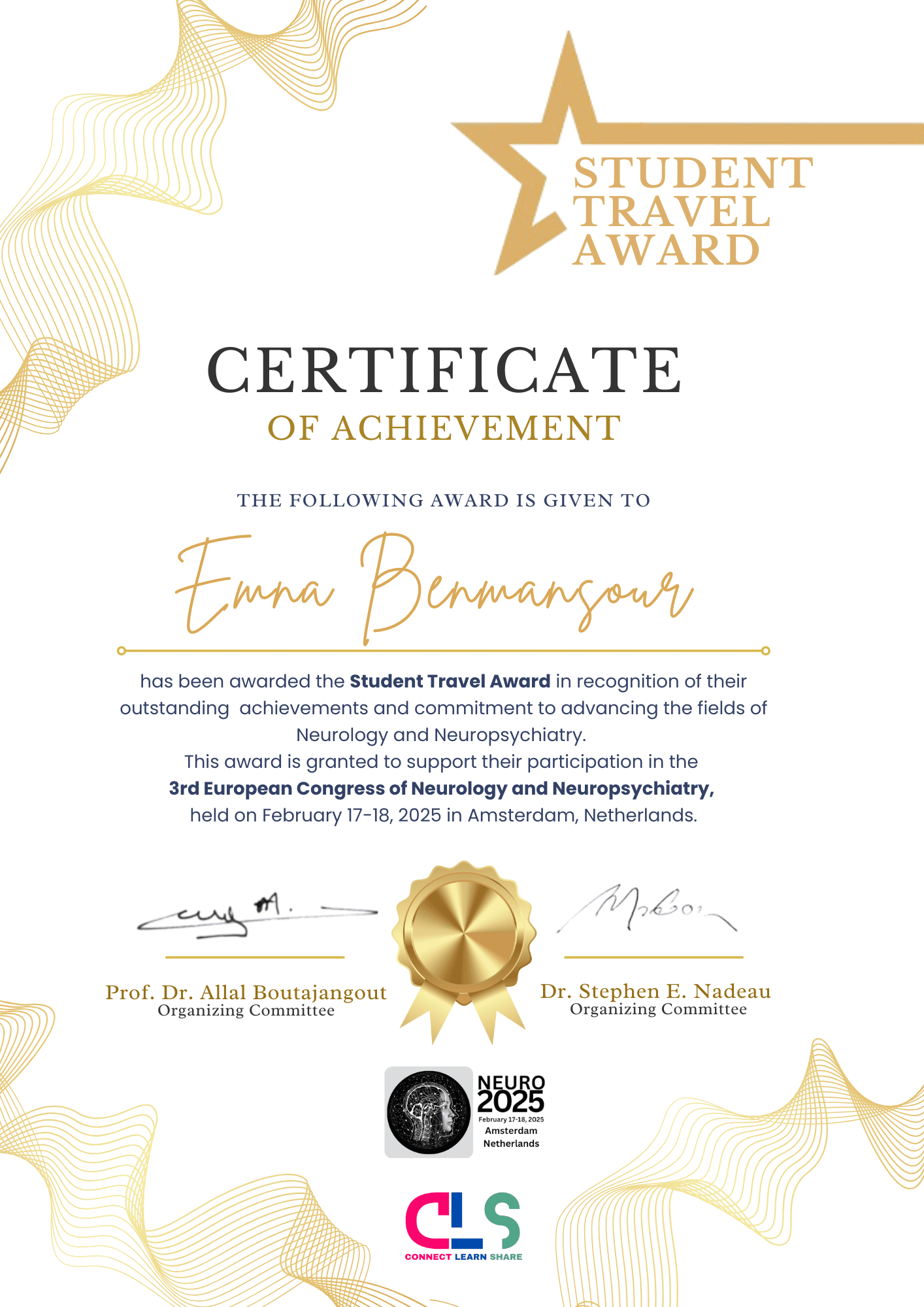 Neuro 2026 | Student Travel Award | Emna Benmansour | Neurology and Neuropsychiatry Conference | Dementia 2026 | Neurosurgery | European Neurology Conference
