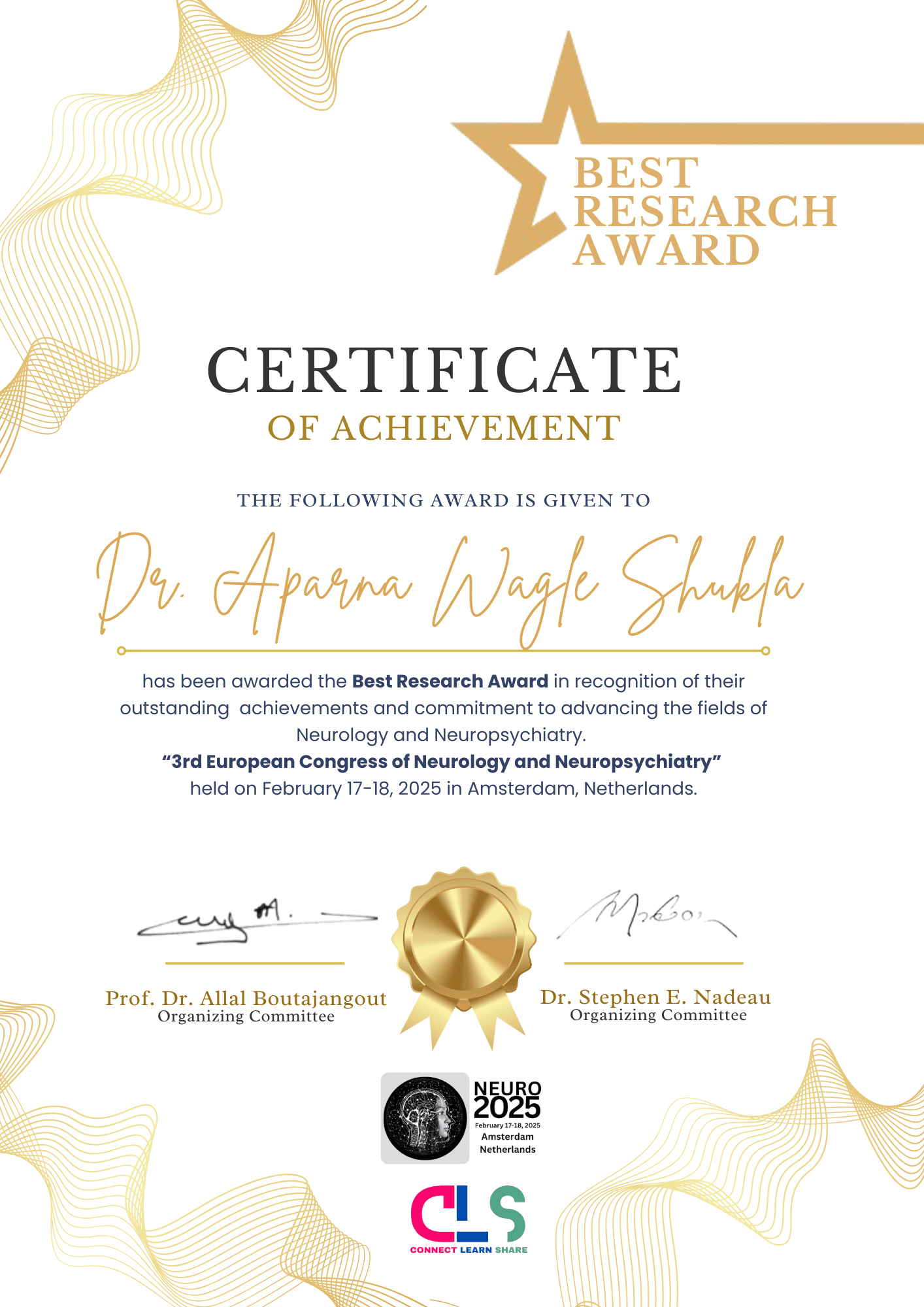 Neuro 2026 | Best Research Award | Dr. Aparna Wagle Shukla | Neurology | Neuropsychiatry | Dementia 2026 | France