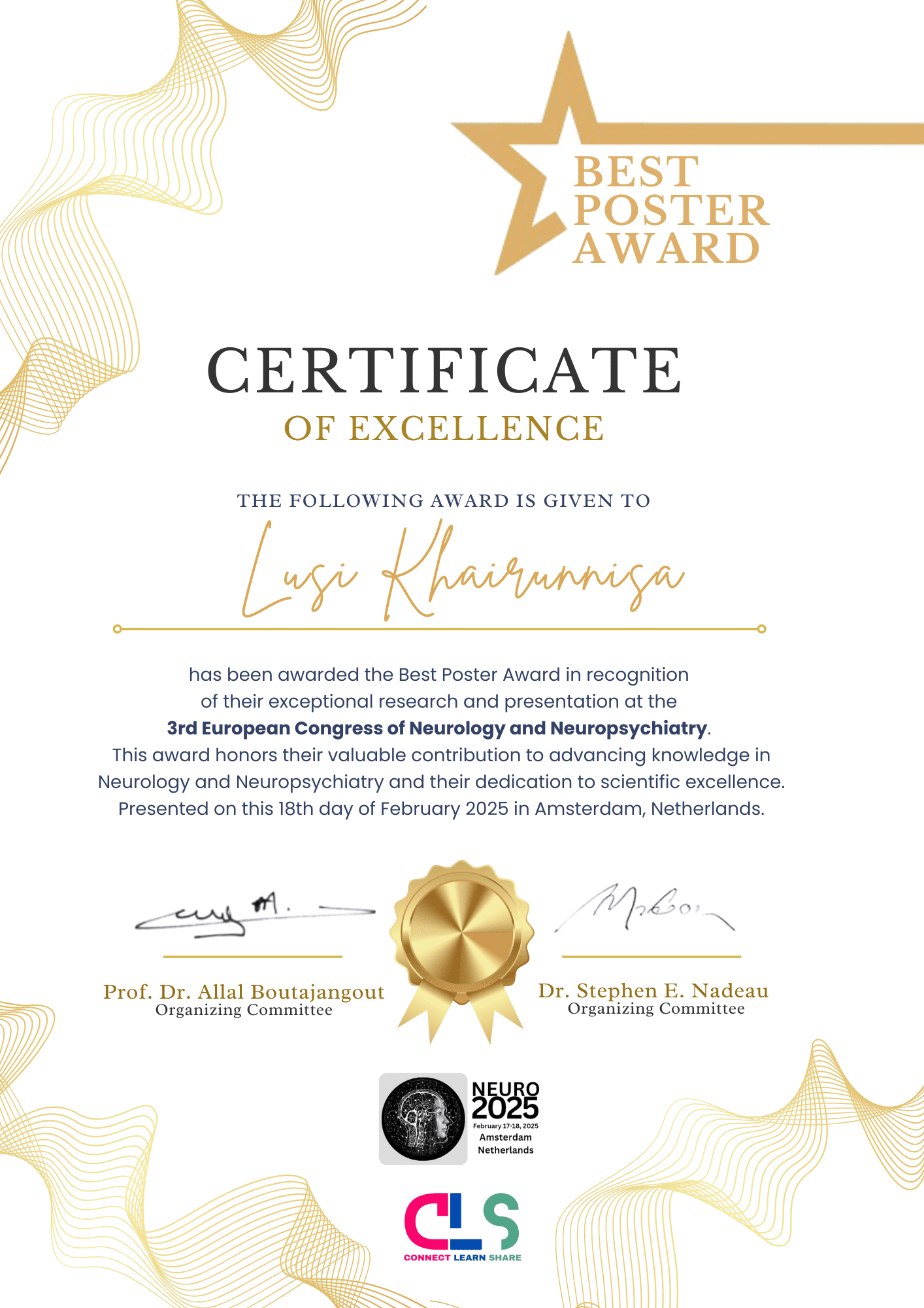 Neuro 2026 | Best Poster Award | Lusi Khairunnisa | Neurology | Neuropsychiatry