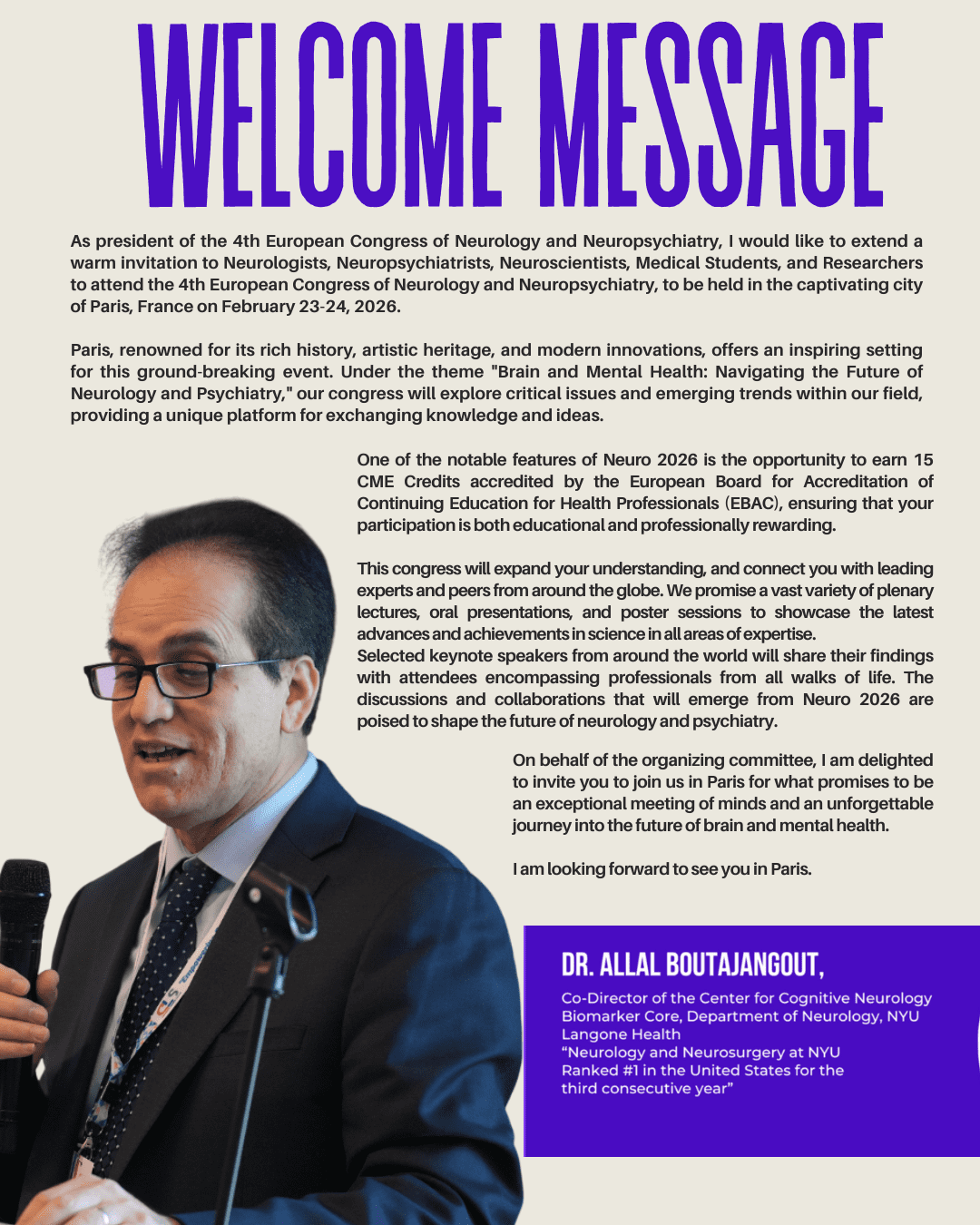 Welcome Message: 4th European Congress of Neurology and Neuropsychiatry